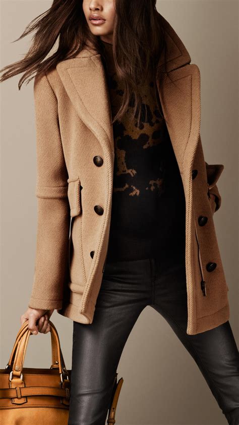 white burberry pea coat|burberry camel wool coat men's.